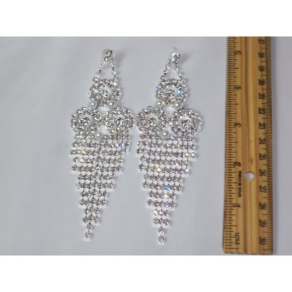 Rhinestone long dangle drop earrings rhinestone bridal evening party earrings - Picture 3 of 5